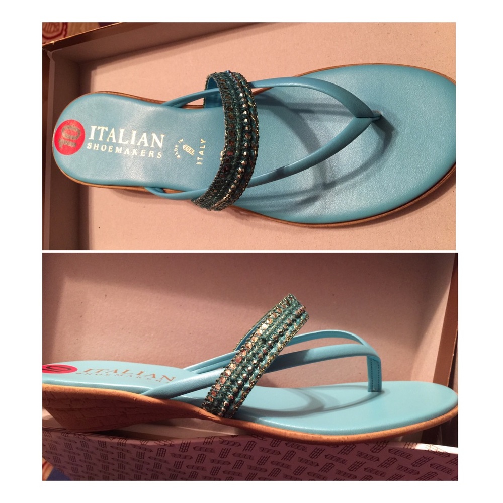 Italian Shoemakers Aqua Beaded Sandals